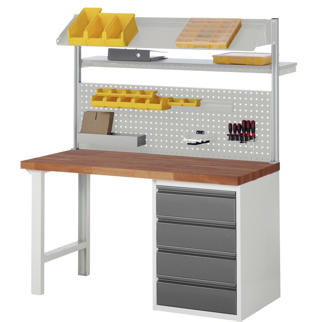 Pracovní stůl RAU řada 7000, pracovní deska červený buk masivní, 1 zásuvka, VxŠxH 790-1140 x 1500 x 700 mm, 1 zásuvka Číslo obrázku produktu 6: Pracovní stůl RAU řada 7000, pracovní deska červený buk masivní, 1 zásuvka, VxŠxH 790-1140 x 1500 x 700 mm, 1 zásuvka