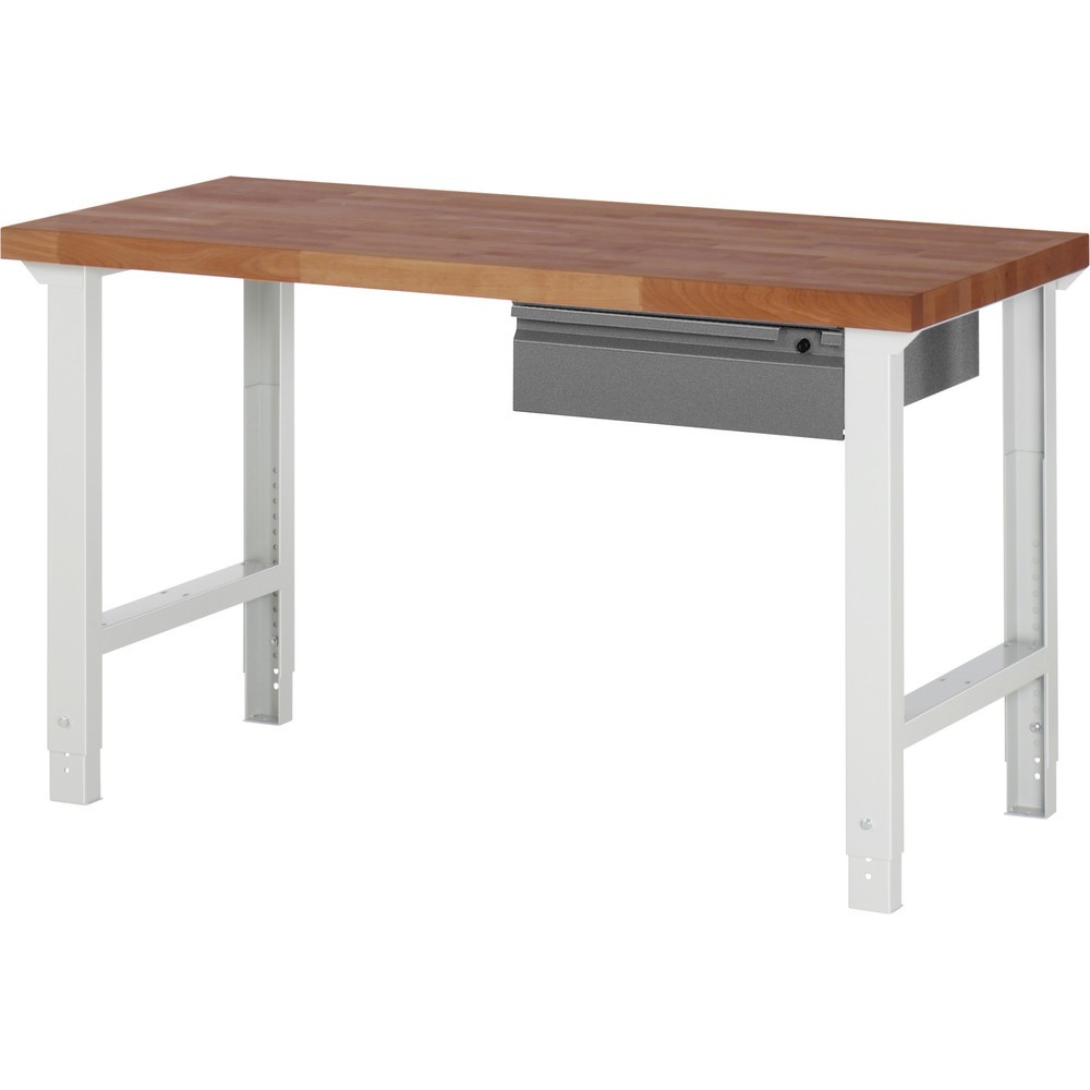 Obrázek produktu: Pracovní stůl RAU řada 7000, pracovní deska červený buk masivní, 1 zásuvka, VxŠxH 790-1140 x 1500 x 700 mm, 1 zásuvka