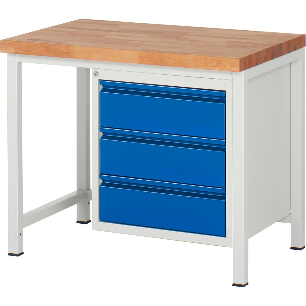 Číslo obrázku produktu 1: Pracovní stůl RAU řada 8000, VxŠxH 840 x 1000 x 700 mm, 3x zásuvka s výsuvem 90 %, 3 x 180 mm, nosnost zásuvky 100 kg