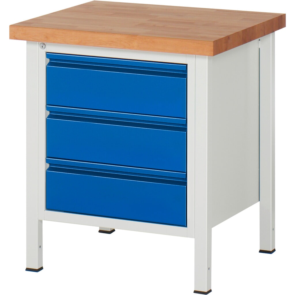Číslo obrázku produktu 1: Pracovní stůl RAU řada 8000, VxŠxH 840-1040 x 750 x 700 mm, 3x zásuvka s výsuvem 90 %, 3 x 180 mm