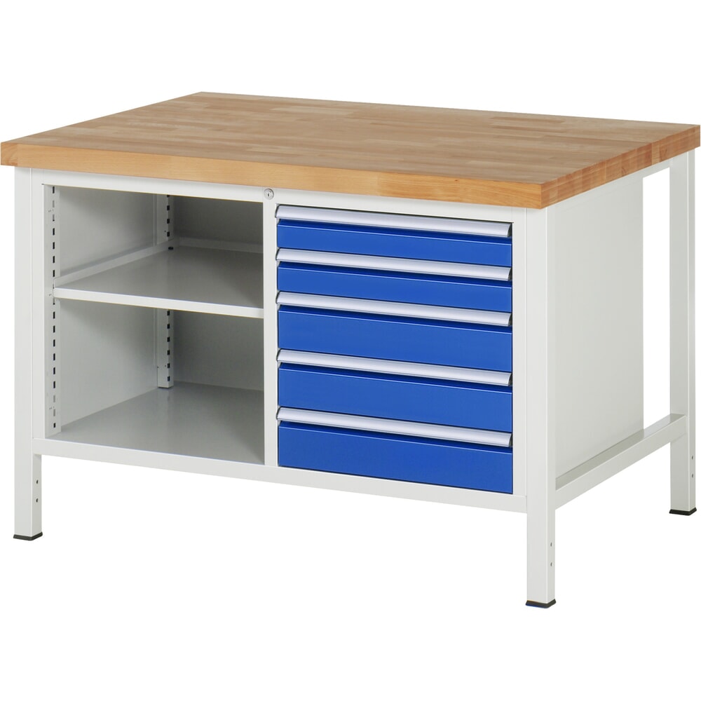 Obrázek produktu: Pracovní stůl RAU řada 8000, 1 dvojitý kontejner, VxŠxH 840 x 1250 x 900 mm, 5 zásuvky