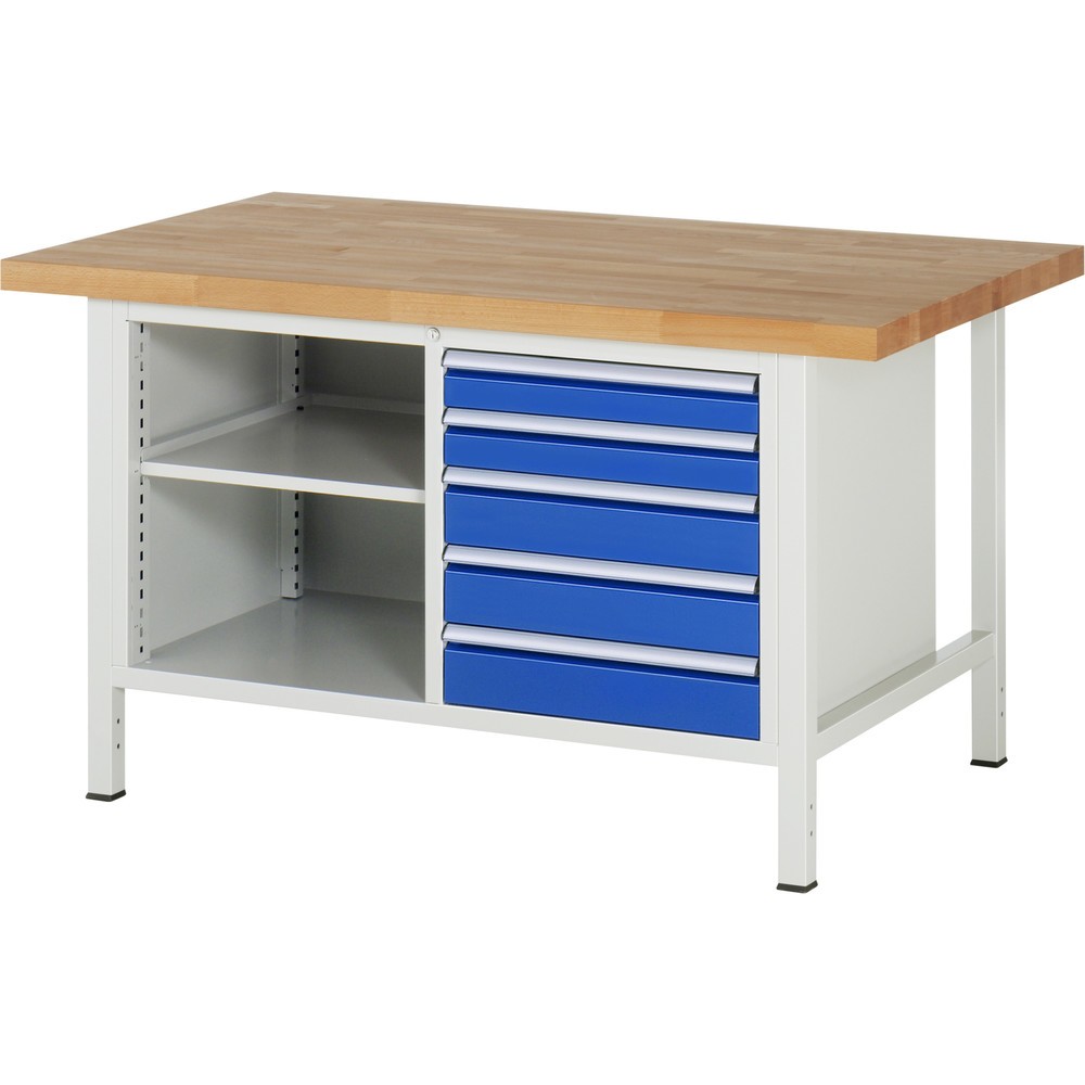 Číslo obrázku produktu 1: Pracovní stůl RAU řada 8000, 1 dvojitý kontejner, VxŠxH 840 x 1500 x 900 mm, 5 zásuvky
