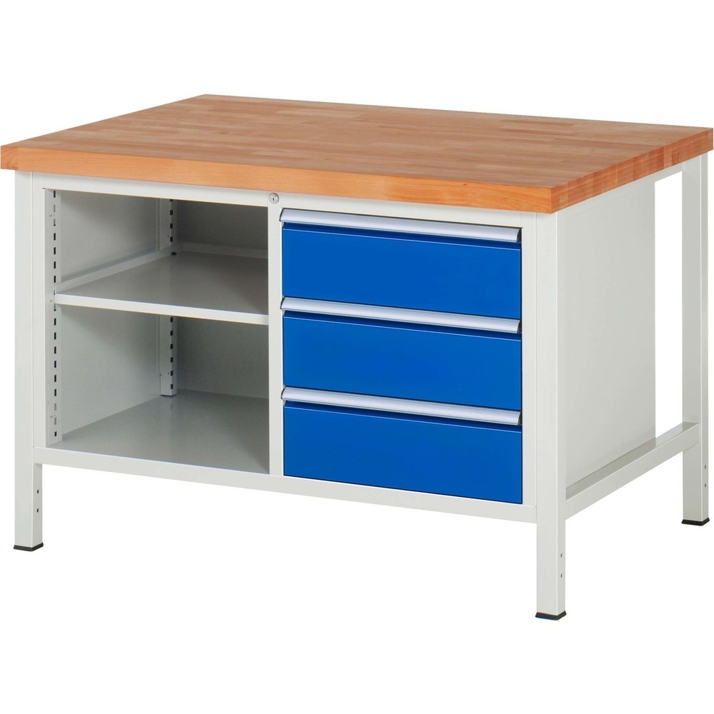 Číslo obrázku produktu 1: Pracovní stůl RAU řada 8000, 1 dvojitý kontejner, VxŠxH 840-1040 x 1250 x 900 mm, 3 zásuvky