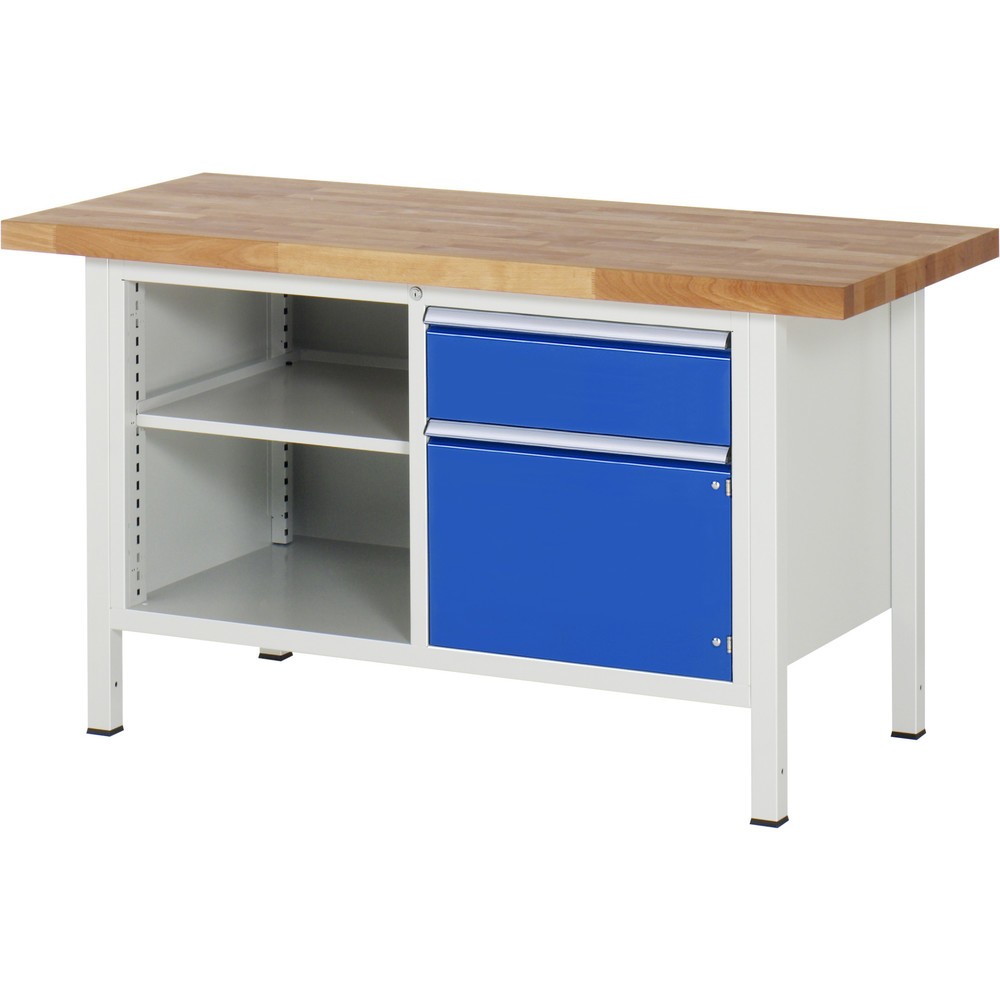 Číslo obrázku produktu 1: Pracovní stůl RAU řada 8000, 1 dvojitý kontejner, VxŠxH 840-1040 x 1500 x 700 mm, 1 zásuvka, 1 křídlové dveře