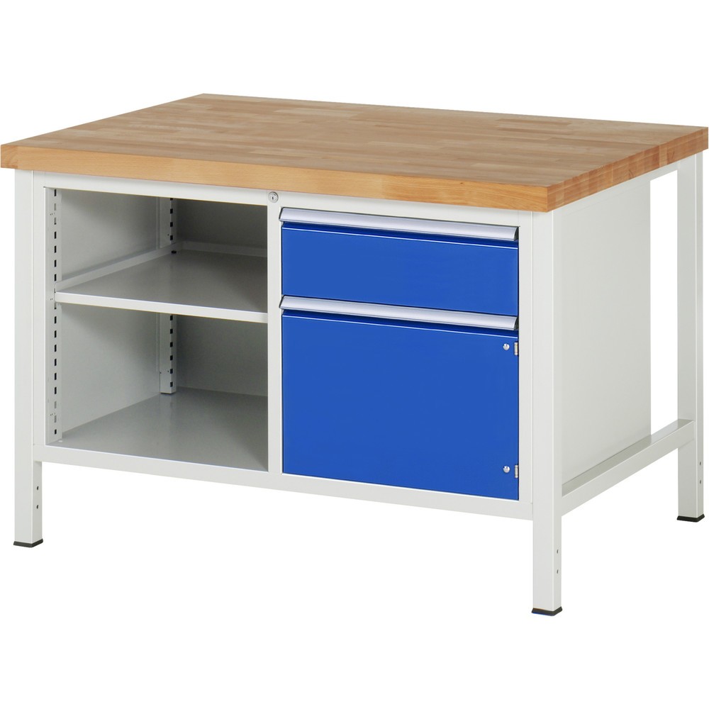 Číslo obrázku produktu 1: Pracovní stůl RAU řada 8000, 1 dvojitý kontejner, VxŠxH 840-1040 x 1250 x 900 mm, 1 zásuvka, 1 křídlové dveře