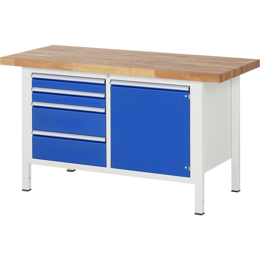 Číslo obrázku produktu 1: Pracovní stůl RAU řada 8000, 1 dvojitý kontejner, 1 křídlové dveře, VxŠxH 840 x 1500 x 700 mm, 4 zásuvky