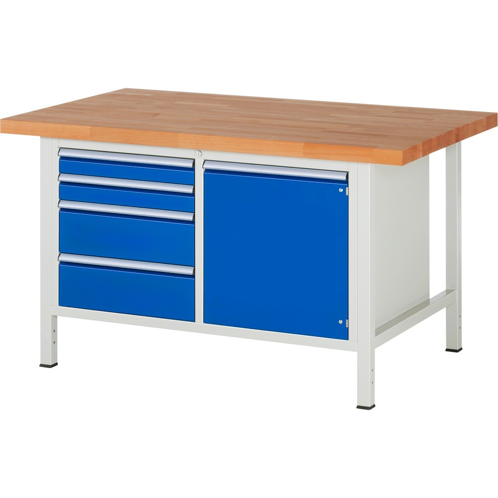 Obrázek produktu: Pracovní stůl RAU řada 8000, 1 dvojitý kontejner, 1 křídlové dveře, VxŠxH 840-1040 x 1500 x 900 mm, 4 zásuvky