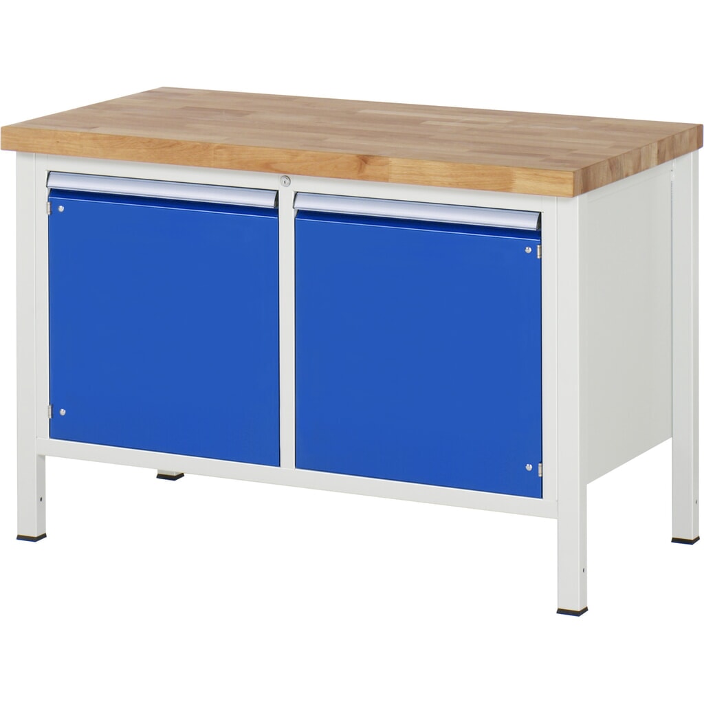 Pracovní stůl RAU řada 8000, 1 dvojitý kontejner, 2 křídlové dveře, VxŠxH 840-1040 x 1250 x 700 mm Obrázek produktu: Pracovní stůl RAU řada 8000, 1 dvojitý kontejner, 2 křídlové dveře, VxŠxH 840-1040 x 1250 x 700 mm