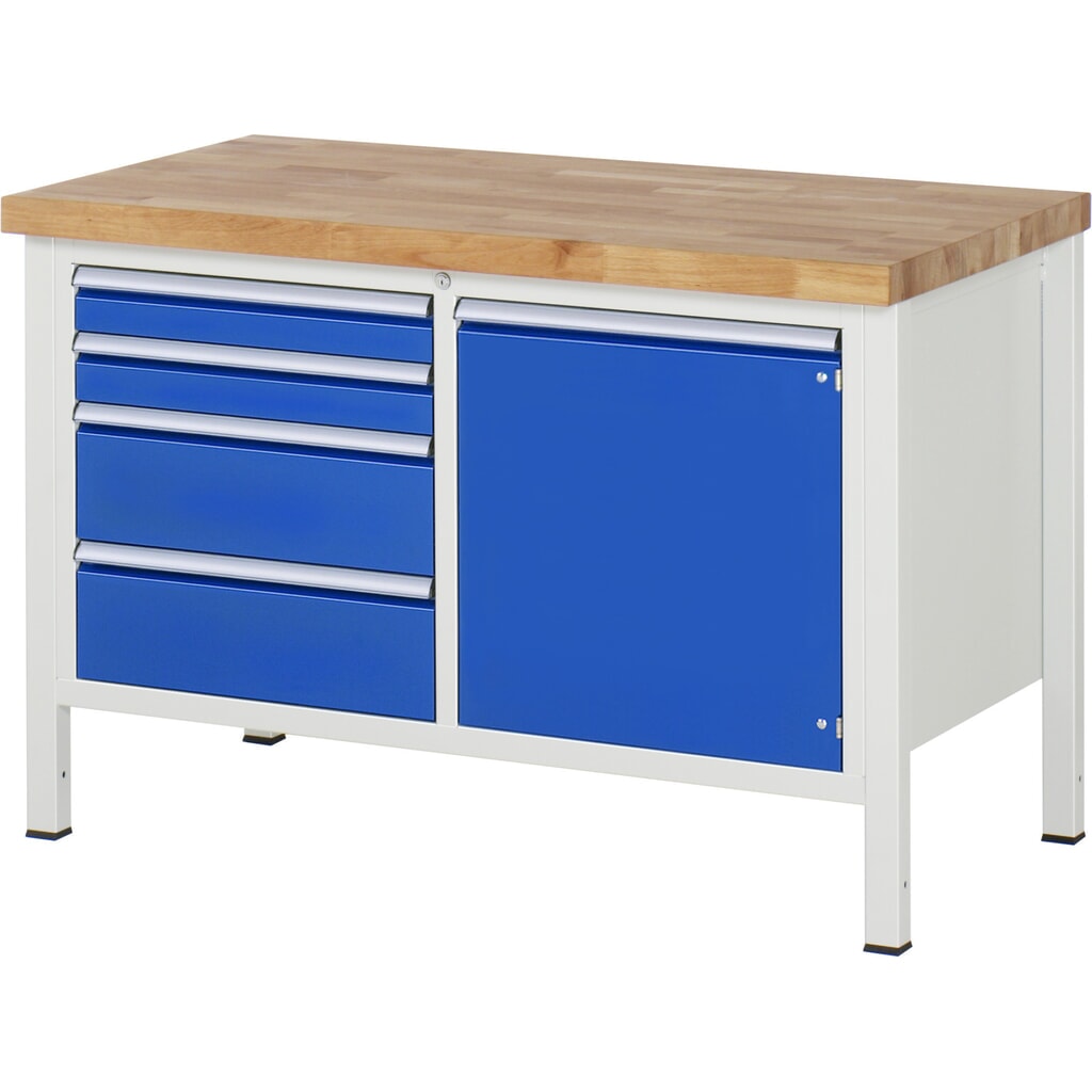 Obrázek produktu: Pracovní stůl RAU řada 8000, 1 dvojitý kontejner, 1 křídlové dveře, VxŠxH 840 x 1250 x 700 mm, 4 zásuvky