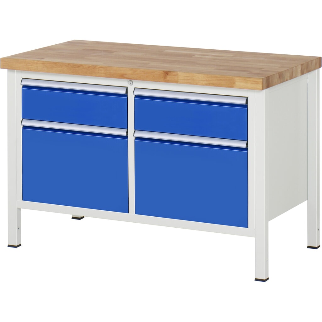 Obrázek produktu: Pracovní stůl RAU řada 8000, 1 dvojitý kontejner, VxŠxH 840 x 1250 x 700 mm, 4x zásuvka s výsuvem 90 %