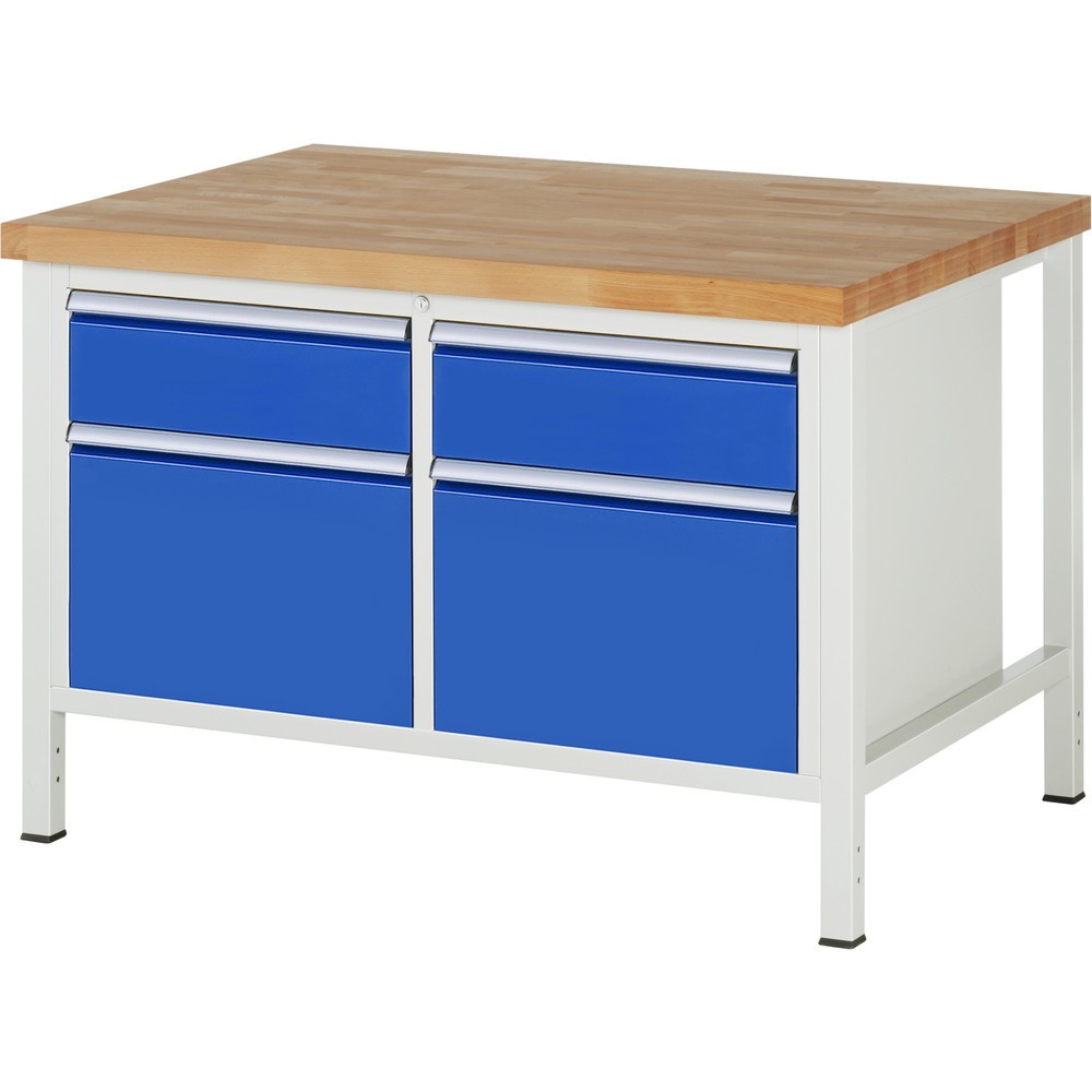 Číslo obrázku produktu 1: Pracovní stůl RAU řada 8000, 1 dvojitý kontejner, VxŠxH 840-1040 x 1250 x 900 mm, 4x zásuvka s výsuvem 100 %