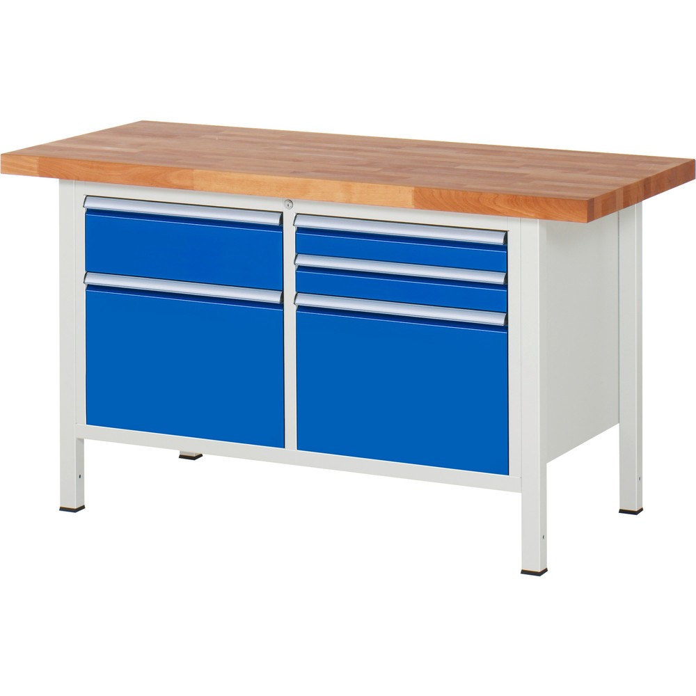 Číslo obrázku produktu 1: Pracovní stůl RAU řada 8000, 1 dvojitý kontejner, VxŠxH 840-1040 x 1500 x 700 mm, 5x zásuvka s výsuvem 90 %