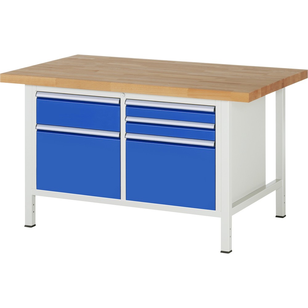 Číslo obrázku produktu 1: Pracovní stůl RAU řada 8000, 1 dvojitý kontejner, VxŠxH 840 x 1500 x 900 mm, 5x zásuvka s výsuvem 90 %