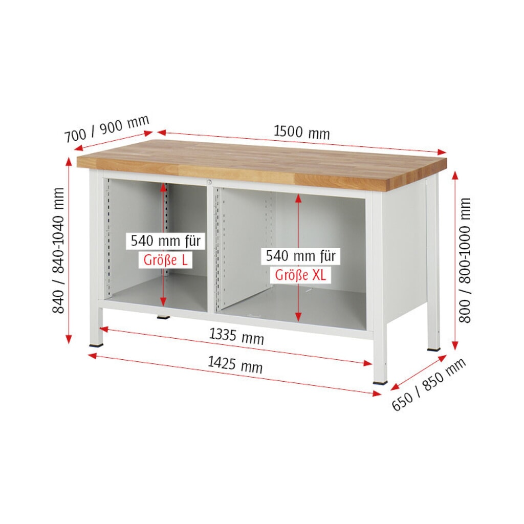 Číslo obrázku produktu 6: Pracovní stůl RAU řada 8000, 1 dvojitý kontejner, VxŠxH 840 x 1500 x 900 mm, 9x zásuvka s výsuvem 90 %, 2 x 60, 3 x 120, 4 x 150 mm, nosnost zásuvky 75/100 kg