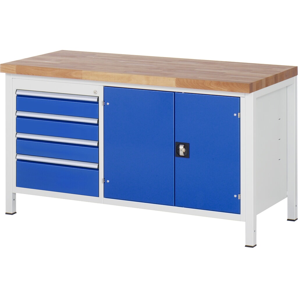 Pracovní stůl RAU řady 8000, V׊×H 840-1040 × 1500 × 700 mm, 1 dvojitý spodní kontejner, 4 zásuvky a 1 přihrádka na nářadí Číslo obrázku produktu 1: Pracovní stůl RAU řady 8000, V׊×H 840-1040 × 1500 × 700 mm, 1 dvojitý spodní kontejner, 4 zásuvky a 1 přihrádka na nářadí