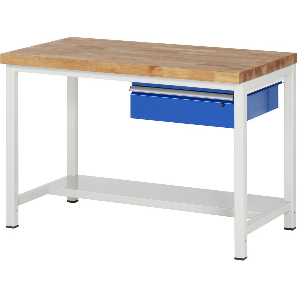 Číslo obrázku produktu 1: Pracovní stůl RAU řada 8000, VxŠxH 840-1040 × 1 250 × 700 mm, 1 zásuvka, 1 odkládací police hloubka 320 mm