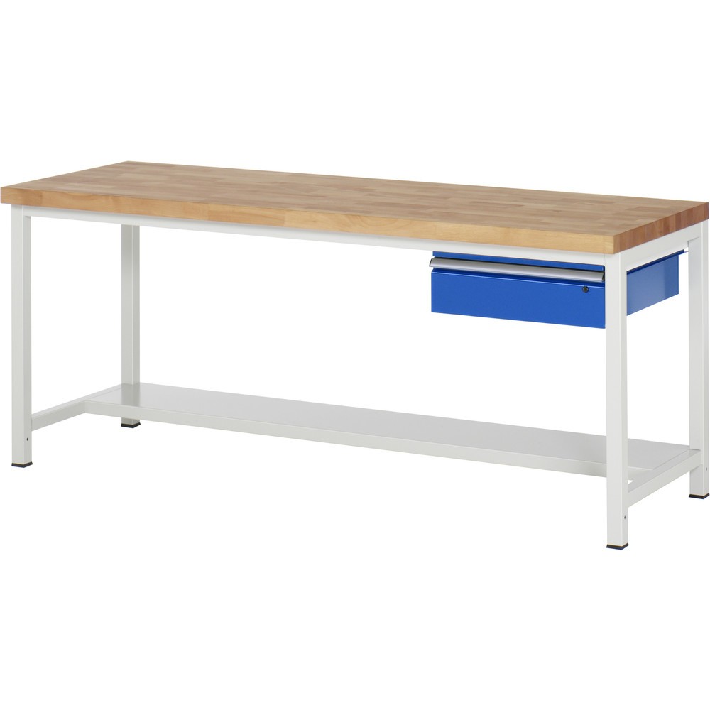 Číslo obrázku produktu 1: Pracovní stůl RAU řada 8000, VxŠxH 840 × 2 000 × 900 mm, 1 zásuvka, 1 odkládací police hloubka 320 mm