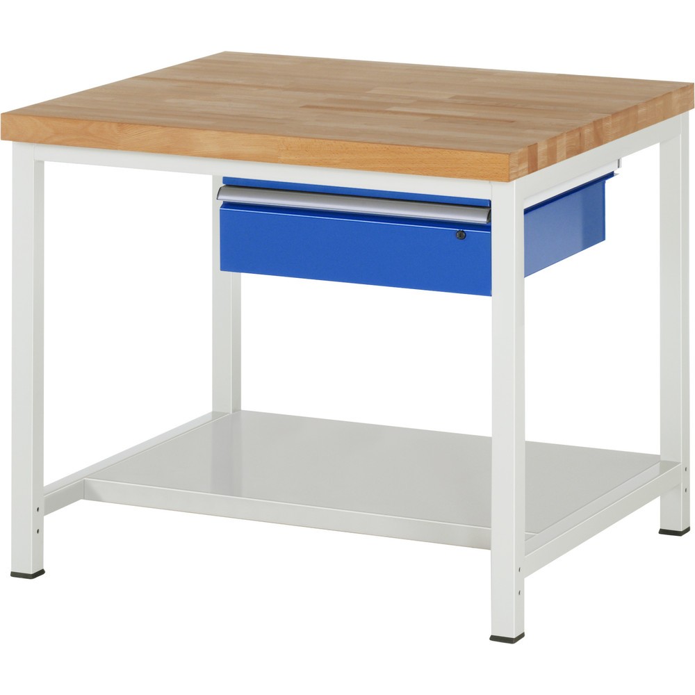 Číslo obrázku produktu 1: Pracovní stůl RAU řada 8000, VxŠxH 840 × 1 000 × 900 mm, 1 zásuvka, 1 odkládací police hloubka 650 mm