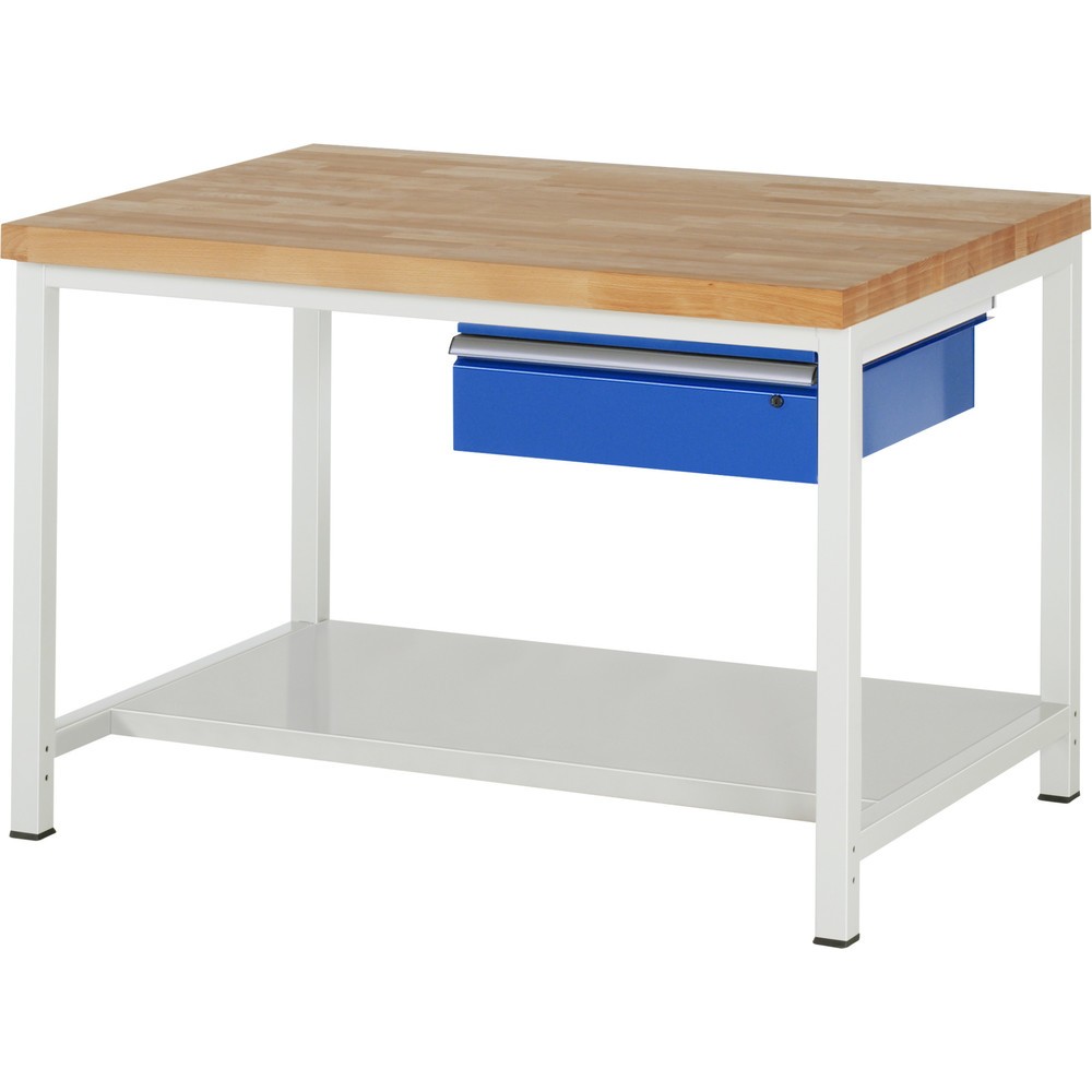 Číslo obrázku produktu 1: Pracovní stůl RAU řada 8000, VxŠxH 840-1040 × 1 250 × 900 mm, 1 zásuvka, 1 odkládací police hloubka 650 mm