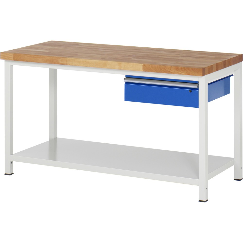Číslo obrázku produktu 1: Pracovní stůl RAU řada 8000, VxŠxH 840-1040 × 1 500 × 700 mm, 1 zásuvka, 1 odkládací police hloubka 650 mm