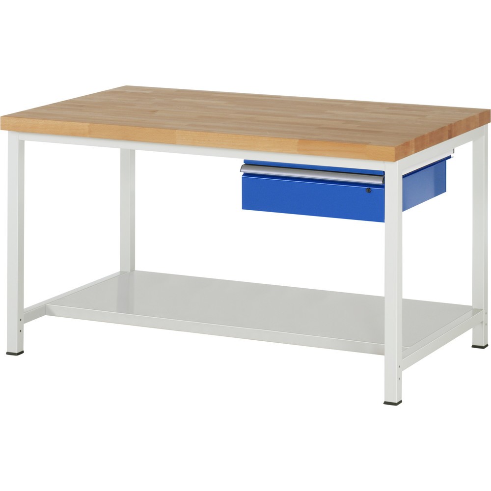 Obrázek produktu: Pracovní stůl RAU řada 8000, VxŠxH 840-1040 × 1 500 × 900 mm, 1 zásuvka, 1 odkládací police hloubka 650 mm