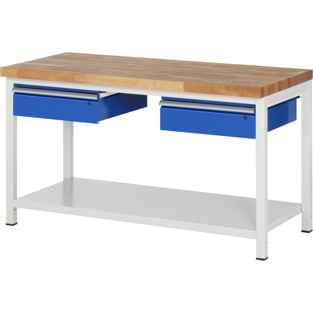 Číslo obrázku produktu 1: Pracovní stůl RAU řada 8000, VxŠxH 840-1040 x 1500 x 700 mm, 2 zásuvky, 1 odkládací police hloubka 650 mm