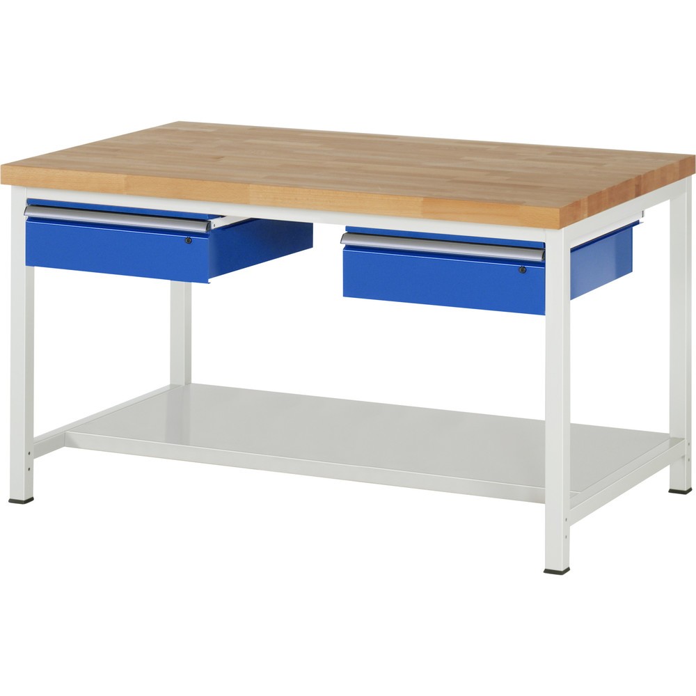 Číslo obrázku produktu 1: Pracovní stůl RAU řada 8000, VxŠxH 840-1040 x 1500 x 900 mm, 2 zásuvky, 1 odkládací police hloubka 650 mm