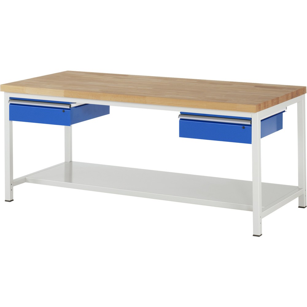 Číslo obrázku produktu 1: Pracovní stůl RAU řada 8000, VxŠxH 840-1040 x 2000 x 900 mm, 2 zásuvky, 1 odkládací police hloubka 650 mm