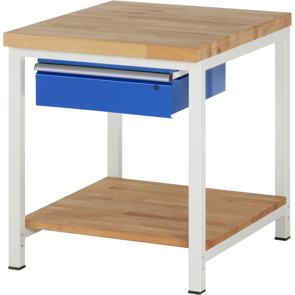Obrázek produktu: Pracovní stůl RAU řada 8000, V×Š×H 840-1040 × 750 × 900 mm, 1 zásuvka vpravo, dole odkládací police