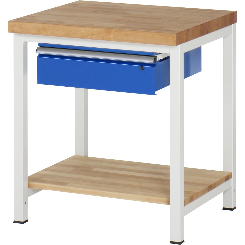 Pracovní stůl RAU řada 8000, V׊×H 840-1040 × 750 × 700 mm, 1 zásuvka vpravo, dole odkládací police Obrázek produktu: Pracovní stůl RAU řada 8000, V׊×H 840-1040 × 750 × 700 mm, 1 zásuvka vpravo, dole odkládací police
