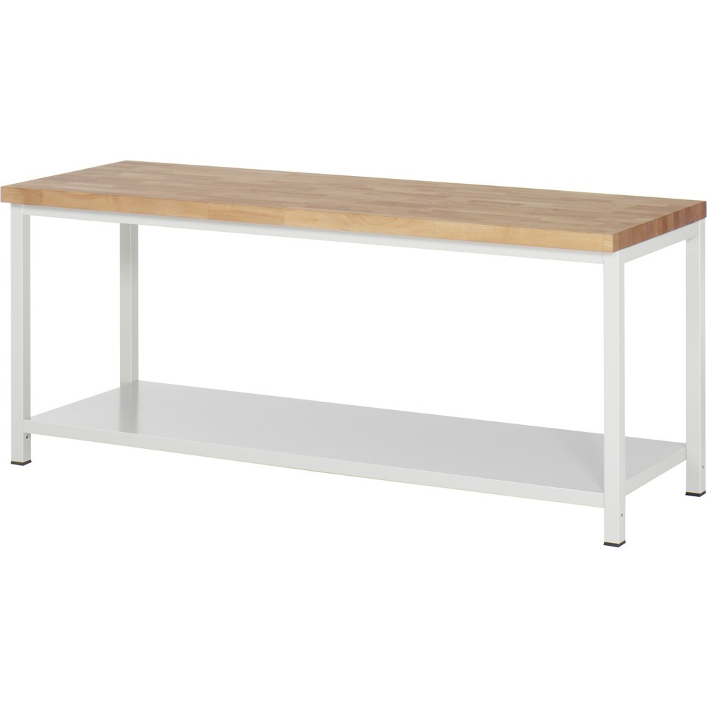 Obrázek produktu: Těžký pracovní stůl RAU řady 8000, 1 odkládací police hloubka 650 mm, VxŠxH 840–1 040 x 2 000 x 700 mm