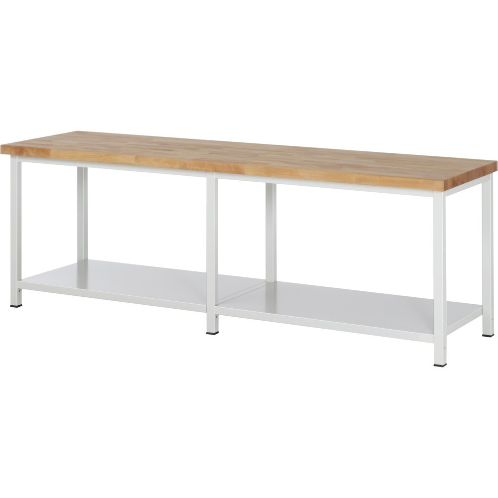 Obrázek produktu: Těžký pracovní stůl RAU řady 8000, 1 odkládací police hloubka 650 mm, VxŠxH 840–1 040 x 2 500 x 700 mm