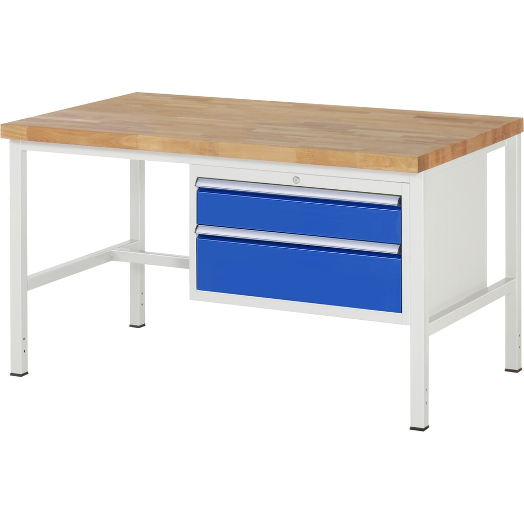 Obrázek produktu: Pracovní stůl RAU řada 8000, VxŠxH 840-1040 x 1500 x 900 mm, 2x zásuvka s výsuvem 100 %, 1 x 150, 1 x 210 mm, nosnost zásuvky 75 kg