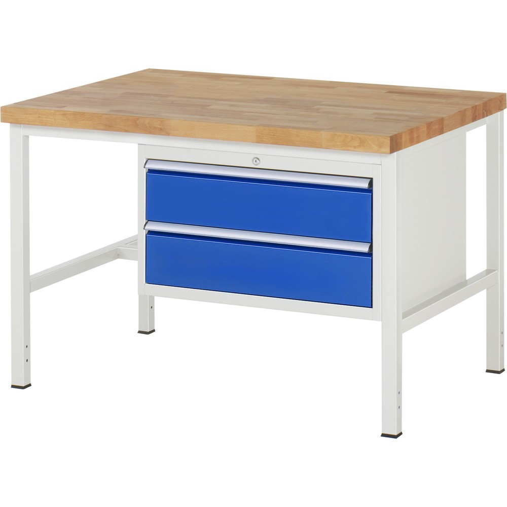 Číslo obrázku produktu 1: Pracovní stůl RAU řada 8000, VxŠxH 840 x 1250 x 900 mm, 2x zásuvka s výsuvem 90 %, 2 x 180 mm, nosnost zásuvky 75 kg