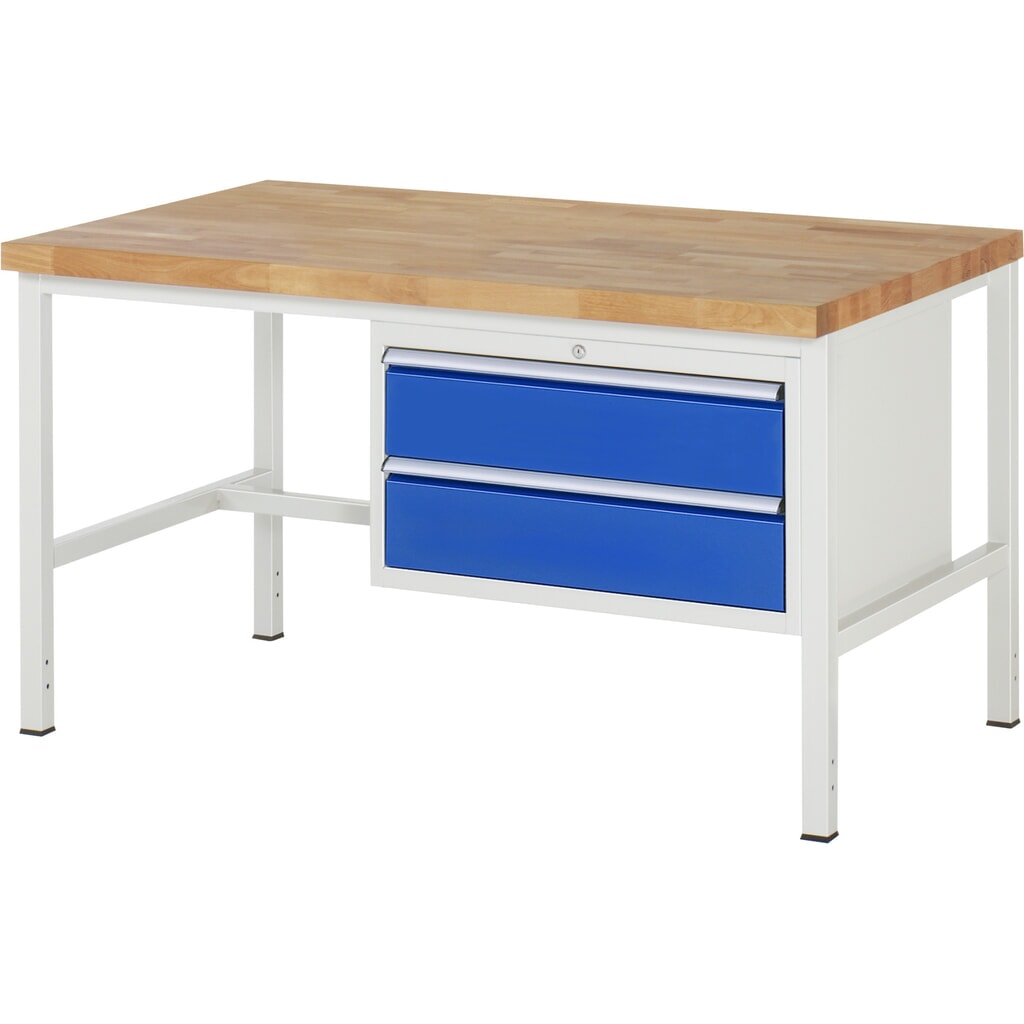 Pracovní stůl RAU řada 8000, VxŠxH 840-1040 x 1500 x 900 mm, 2x zásuvka s výsuvem 90 %, 2 x 180 mm, nosnost zásuvky 75 kg Obrázek produktu: Pracovní stůl RAU řada 8000, VxŠxH 840-1040 x 1500 x 900 mm, 2x zásuvka s výsuvem 90 %, 2 x 180 mm, nosnost zásuvky 75 kg