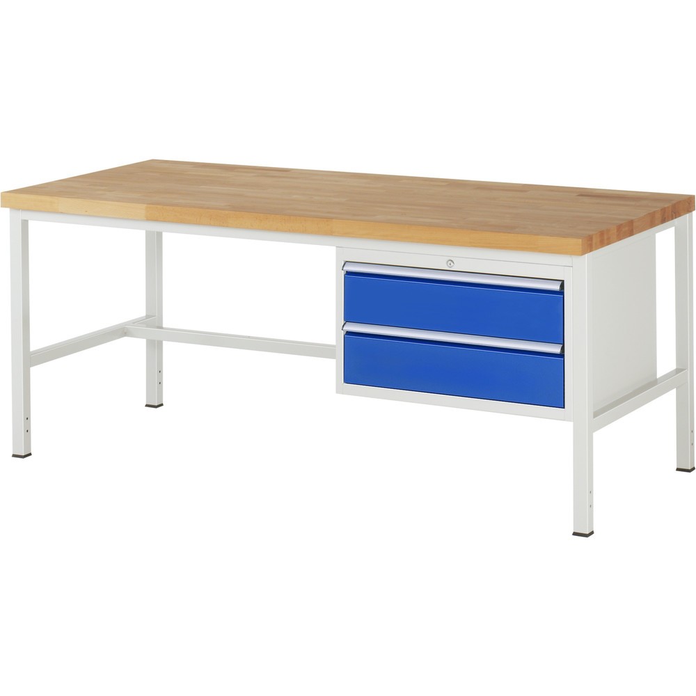 Obrázek produktu: Pracovní stůl RAU řada 8000, VxŠxH 840-1040 x 2000 x 900 mm, 2x zásuvka s výsuvem 100 %, 2 x 180 mm, nosnost zásuvky 75 kg