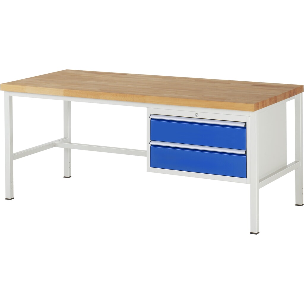 Pracovní stůl RAU řada 8000, VxŠxH 840 x 2000 x 900 mm, 2x zásuvka s výsuvem 90 %, 2 x 180 mm, nosnost zásuvky 75 kg Obrázek produktu: Pracovní stůl RAU řada 8000, VxŠxH 840 x 2000 x 900 mm, 2x zásuvka s výsuvem 90 %, 2 x 180 mm, nosnost zásuvky 75 kg