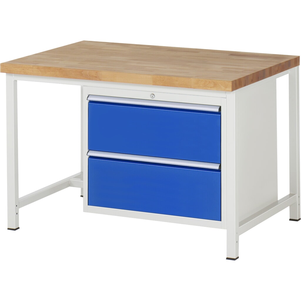 Obrázek produktu: Pracovní stůl RAU řada 8000, VxŠxH 840 x 1250 x 900 mm, 2x zásuvka s výsuvem 100 %, 2 x 270 mm, nosnost zásuvky 75 kg