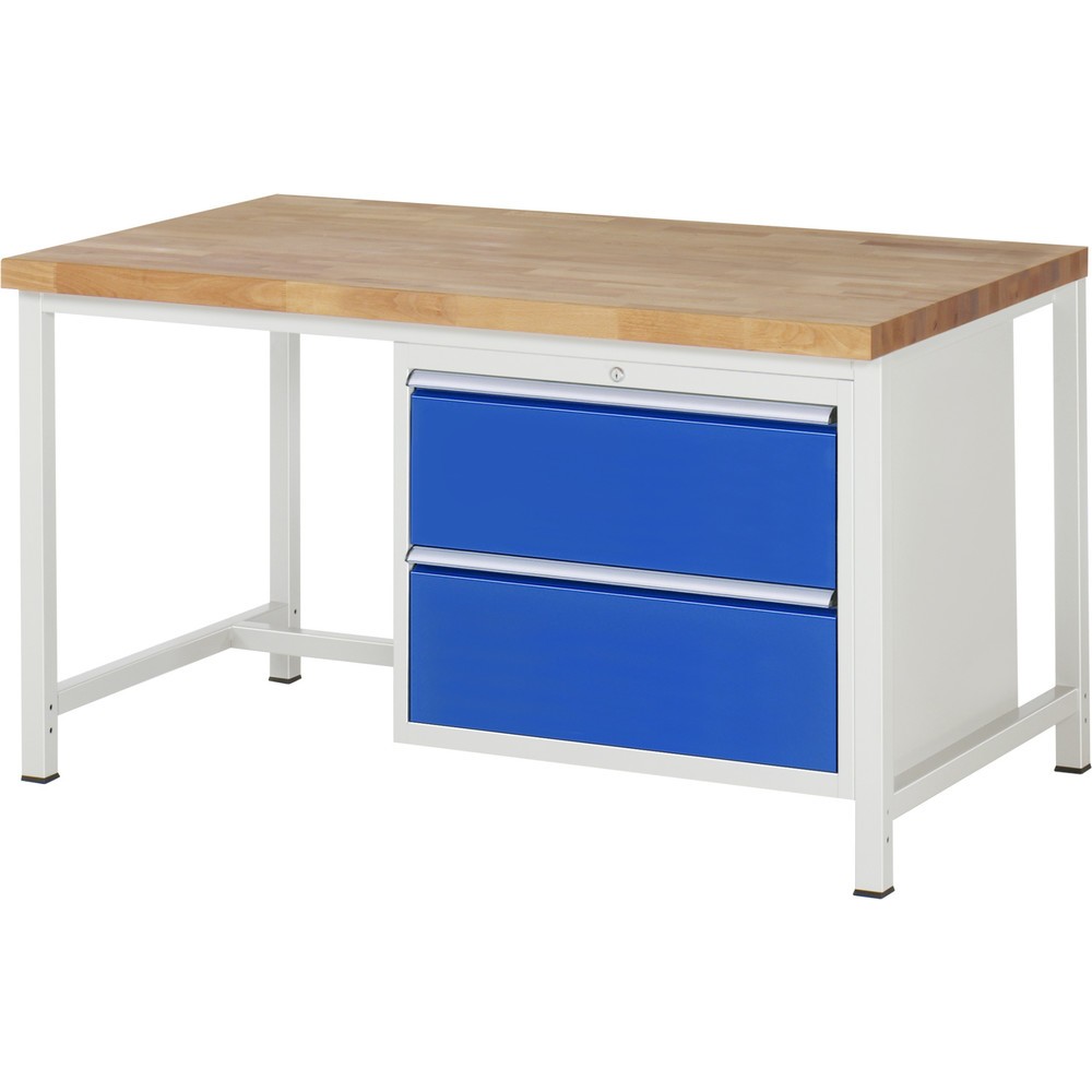 Číslo obrázku produktu 1: Pracovní stůl RAU řada 8000, VxŠxH 840-1040 x 1500 x 900 mm, 2x zásuvka s výsuvem 100 %, 2 x 270 mm, nosnost zásuvky 75 kg
