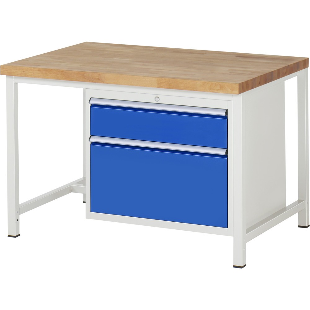 Číslo obrázku produktu 1: Pracovní stůl RAU řada 8000, VxŠxH 840-1040 x 1250 x 900 mm, 2x zásuvka s výsuvem 90 %, 1 x 180, 1 x 360 mm, nosnost zásuvky 75 kg