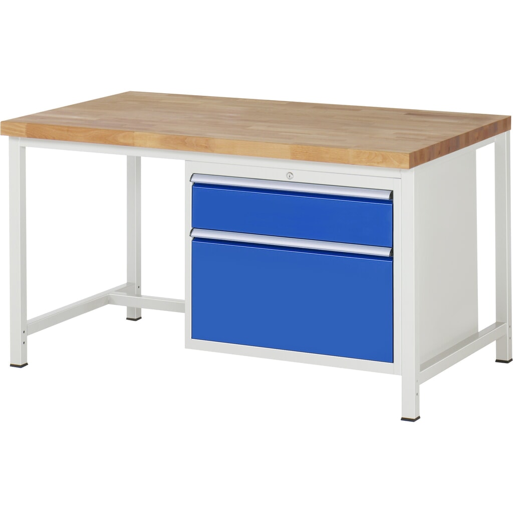 Obrázek produktu: Pracovní stůl RAU řada 8000, VxŠxH 840-1040 x 1500 x 900 mm, 2x zásuvka s výsuvem 100 %, 1 x 180, 1 x 360 mm, nosnost zásuvky 75 kg