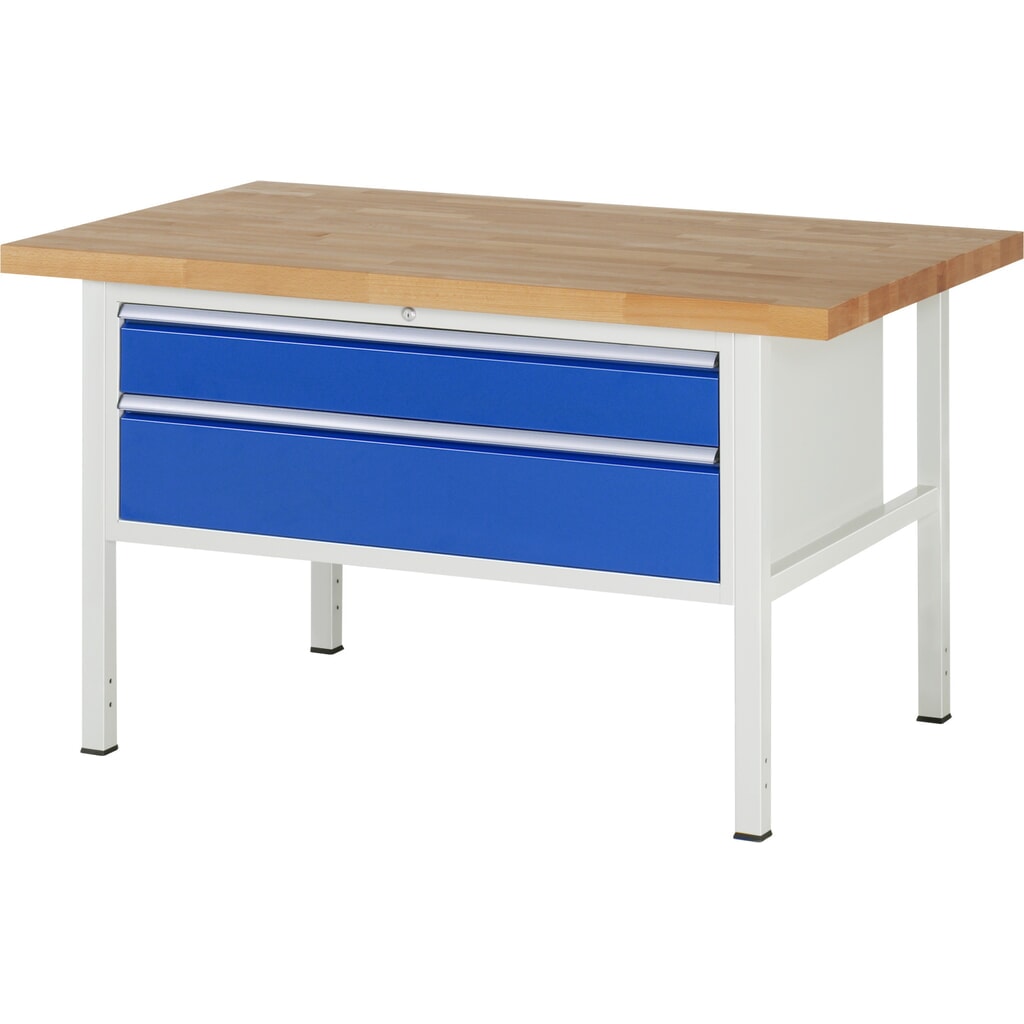Pracovní stůl RAU řada 8000, VxŠxH 840-1040 x 1500 x 900 mm, 2x zásuvka s výsuvem 90 %, 1 x 150, 1 x 210 mm, nosnost zásuvky 50 kg Obrázek produktu: Pracovní stůl RAU řada 8000, VxŠxH 840-1040 x 1500 x 900 mm, 2x zásuvka s výsuvem 90 %, 1 x 150, 1 x 210 mm, nosnost zásuvky 50 kg