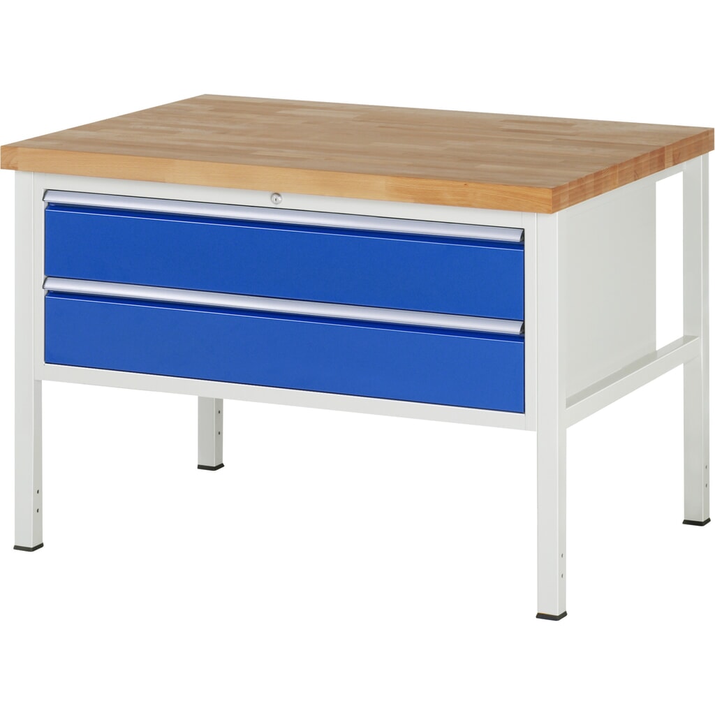 Obrázek produktu: Pracovní stůl RAU řada 8000, VxŠxH 840 x 1250 x 900 mm, 2x zásuvka s výsuvem 100 %, 2 x 180 mm, nosnost zásuvky 50 kg