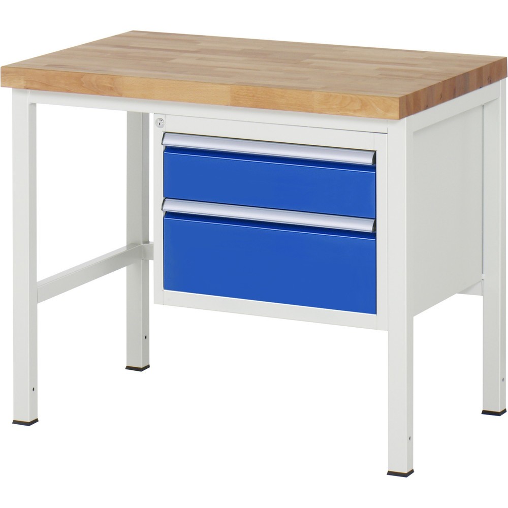Číslo obrázku produktu 1: Pracovní stůl RAU řada 8000, VxŠxH 840-1040 x 1000 x 700 mm, 2x zásuvka s výsuvem 90 %, 1 x 150, 1 x 210 mm, nosnost zásuvky 100 kg