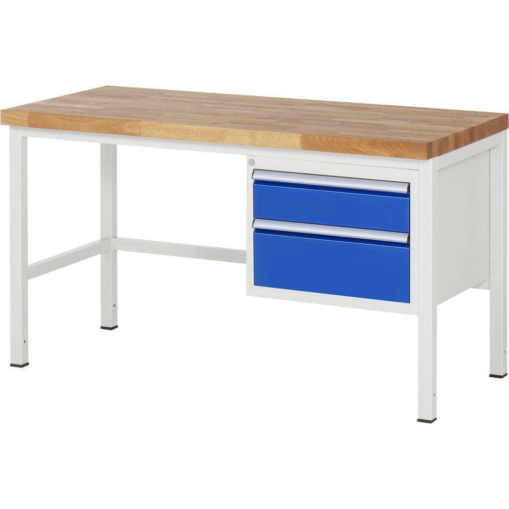 Číslo obrázku produktu 1: Pracovní stůl RAU řada 8000, VxŠxH 840 x 1500 x 700 mm, 2x zásuvka s výsuvem 90 %, 1 x 150, 1 x 210 mm, nosnost zásuvky 100 kg