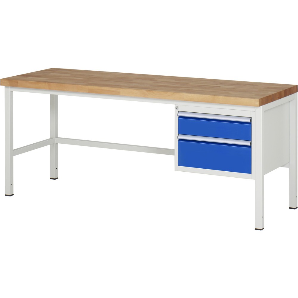 Číslo obrázku produktu 1: Pracovní stůl RAU řada 8000, VxŠxH 840-1040 x 2000 x 700 mm, 2x zásuvka s výsuvem 90 %, 1 x 150, 1 x 210 mm, nosnost zásuvky 100 kg