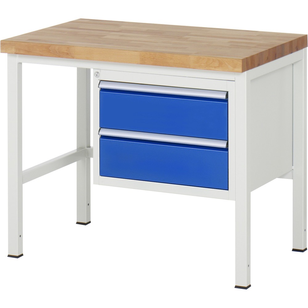 Obrázek produktu: Pracovní stůl RAU řada 8000, VxŠxH 840 x 1000 x 700 mm, 2x zásuvka s výsuvem 90 %, 2 x 180 mm, nosnost zásuvky 100 kg