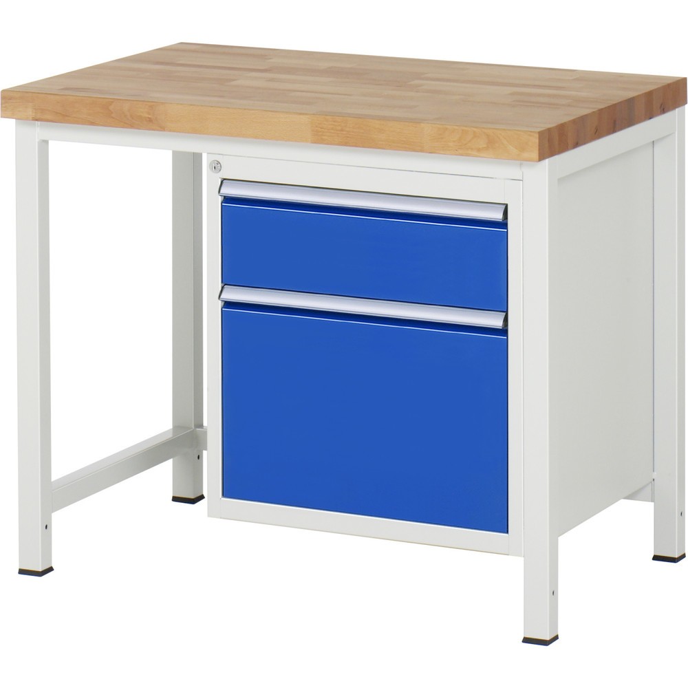 Číslo obrázku produktu 1: Pracovní stůl RAU řada 8000, VxŠxH 840-1040 x 1000 x 700 mm, 2x zásuvka s výsuvem 100 %, 1 x 180, 1 x 360 mm, nosnost zásuvky 100 kg