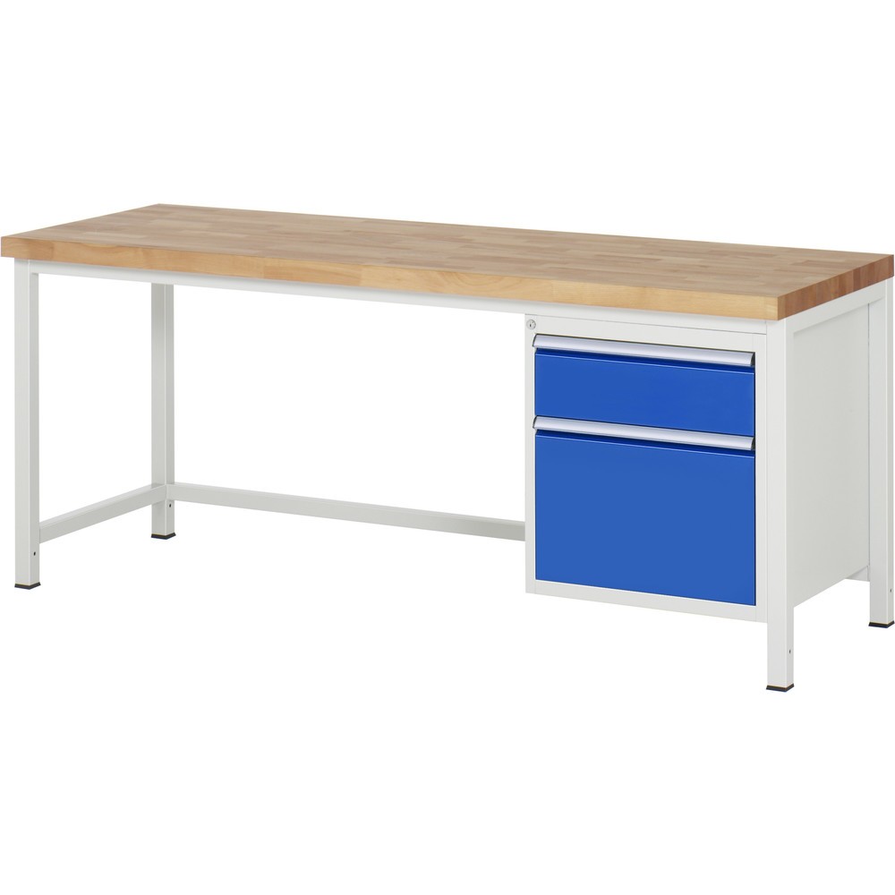Číslo obrázku produktu 1: Pracovní stůl RAU řada 8000, VxŠxH 840 x 2000 x 700 mm, 2x zásuvka s výsuvem 90 %, 1 x 180, 1 x 360 mm, nosnost zásuvky 100 kg