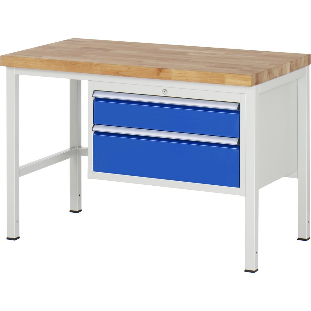Obrázek produktu: Pracovní stůl RAU řada 8000, VxŠxH 840-1040 x 1250 x 700 mm, 2x zásuvka s výsuvem 100 %, 1 x 150, 1 x 210 mm, nosnost zásuvky 75 kg